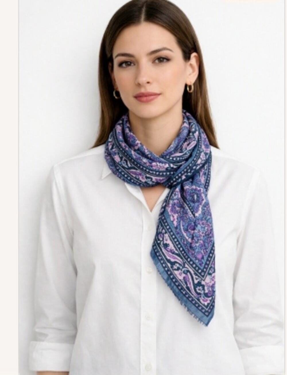 100% Silk Paisley Floral Scarf 10.5 x 60 inch VTG Purple Green Pink